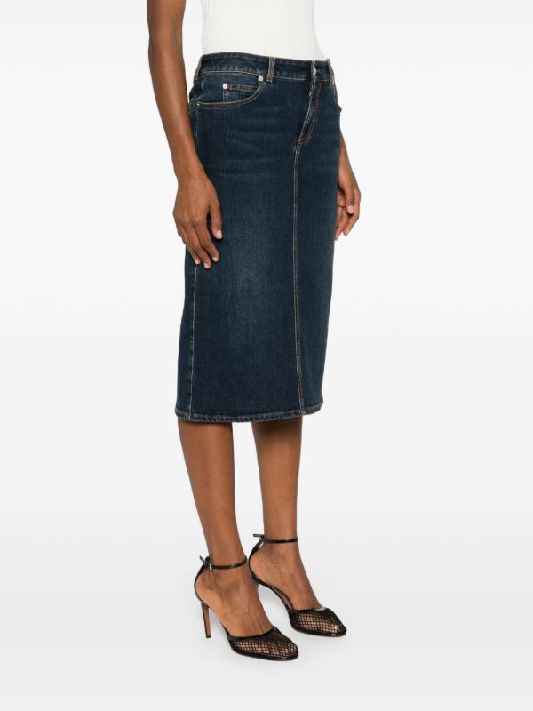 Browns Alexander McQueen Pencil Denim Midi Skirt | Browns Straight Skirts