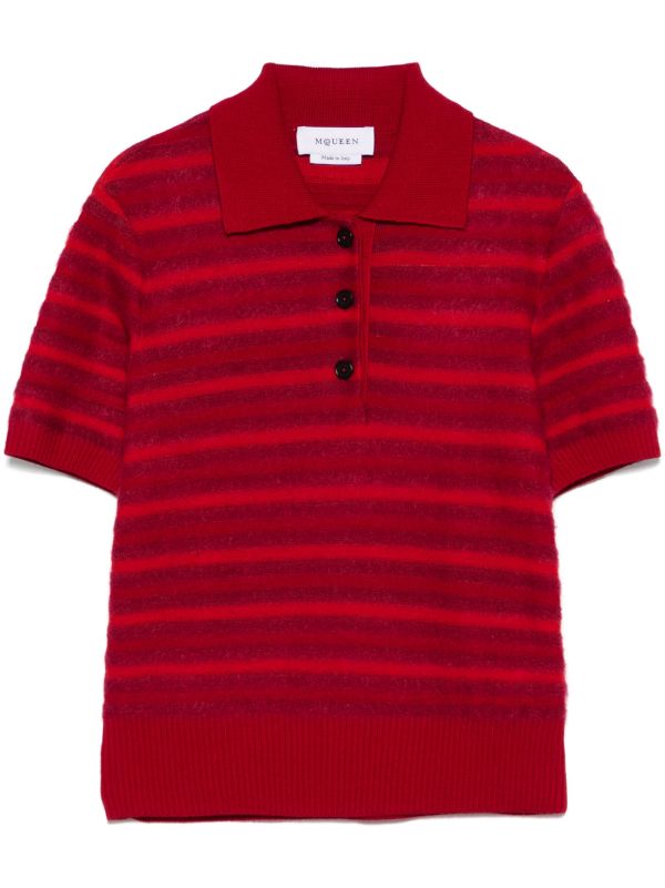 browns Alexander McQueen Red Striped Polo Top | Browns Polo Tops