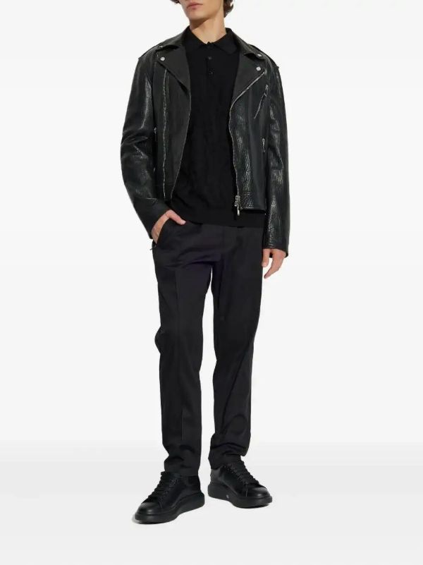 Browns Alexander McQueen Textured Leather Biker Jacket | Browns Leather Jackets