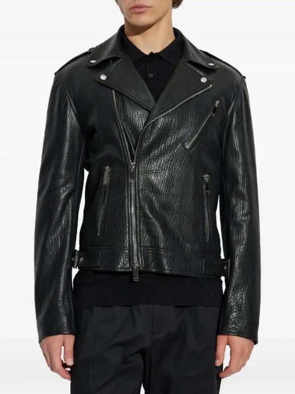 Browns Alexander McQueen Textured Leather Biker Jacket | Browns Leather Jackets