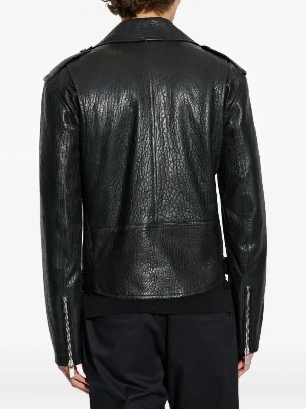 Browns Alexander McQueen Textured Leather Biker Jacket | Browns Leather Jackets