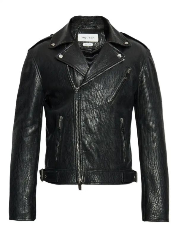 browns Alexander McQueen textured leather biker jacket | Browns Leather Jackets