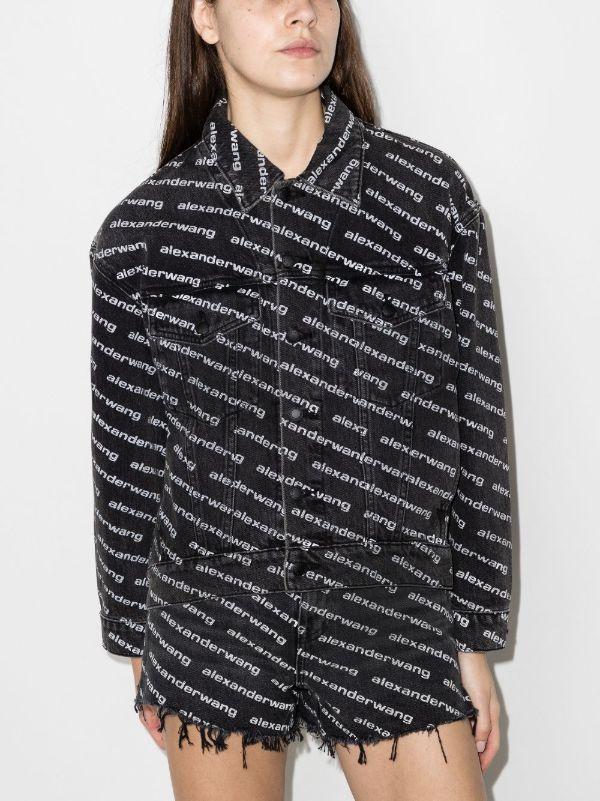 Browns Alexander Wang Black Logo Print Denim Jacket | Browns Denim Jackets