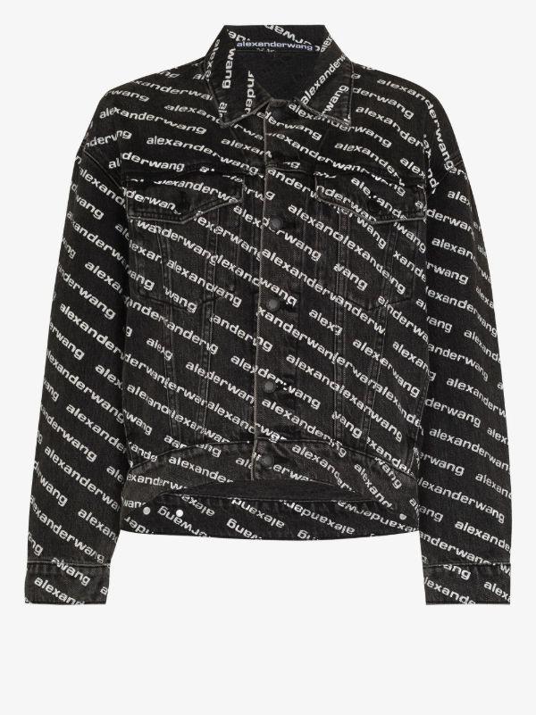 browns Alexander Wang Black Logo Print Denim Jacket | Browns Denim Jackets