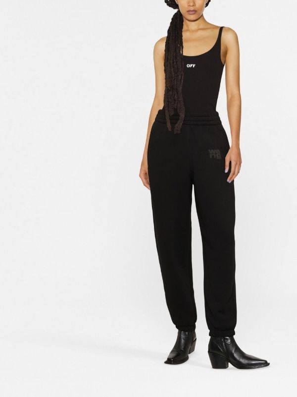 Browns Alexander Wang Black Logo Print Tapered Track Pants | Browns Sweatpants