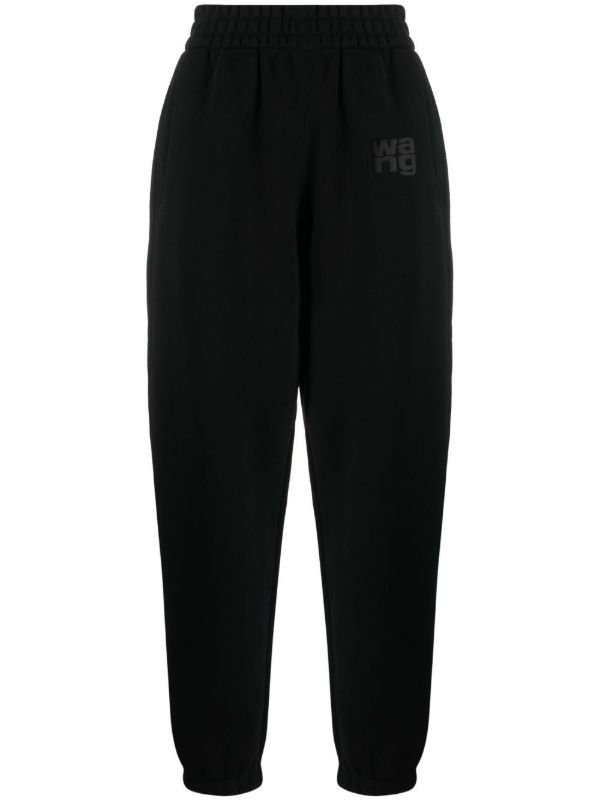 browns Alexander Wang Black Logo Print Tapered Track Pants | Browns Sweatpants