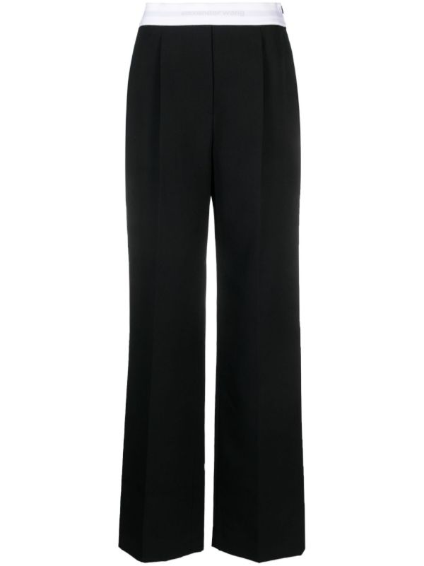 browns Alexander Wang Black Logo-Waistband Wool Trousers | Browns Straight-Leg Pants