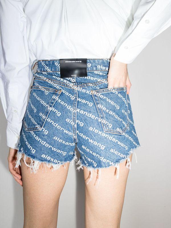 Browns Alexander Wang Blue Bite Logo Print Denim Shorts | Browns Denim Shorts