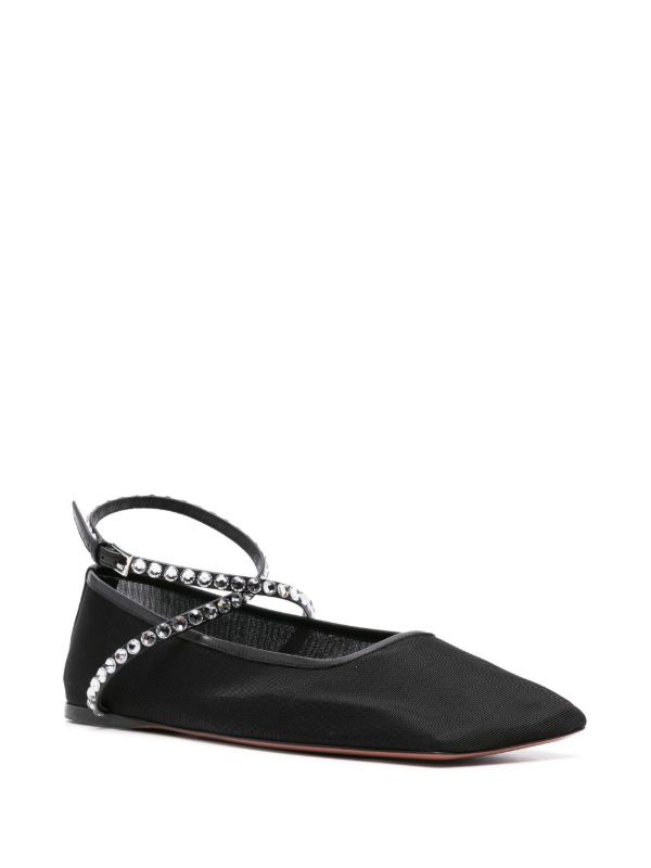 Browns Amina Muaddi Black Ane Mesh Crystal Ballerina Flats | Browns Ballerina Shoes
