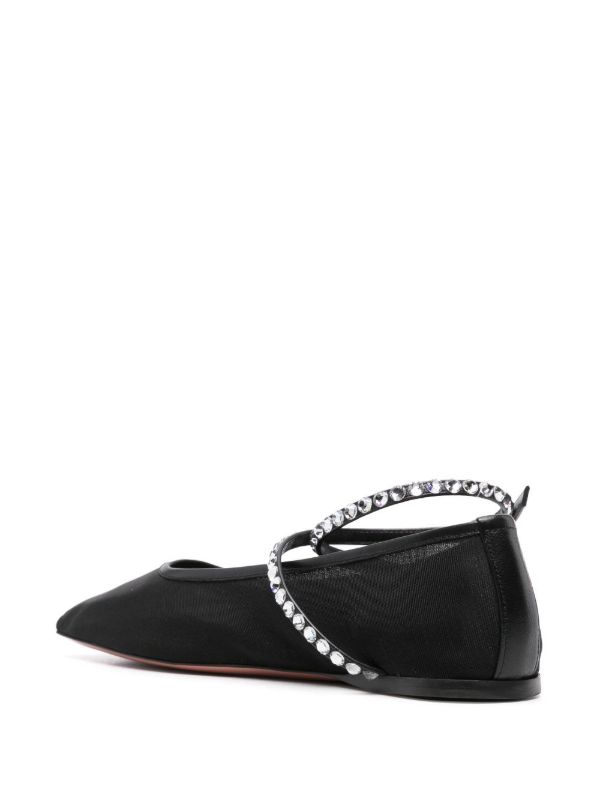 Browns Amina Muaddi Black Ane Mesh Crystal Ballerina Flats | Browns Ballerina Shoes