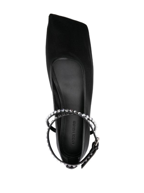 Browns Amina Muaddi Black Ane Mesh Crystal Ballerina Flats | Browns Ballerina Shoes