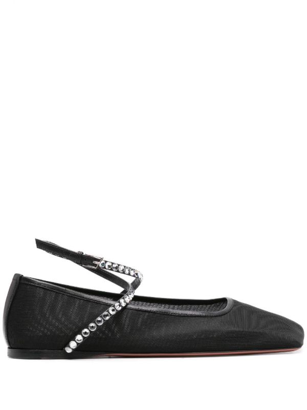 browns Amina Muaddi Black Ane Mesh Crystal Ballerina Flats | Browns Ballerina Shoes