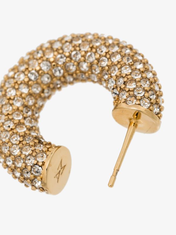 Browns Amina Muaddi Gold-tone Cameron Mini Crystal Hoop Earrings | Browns Earrings