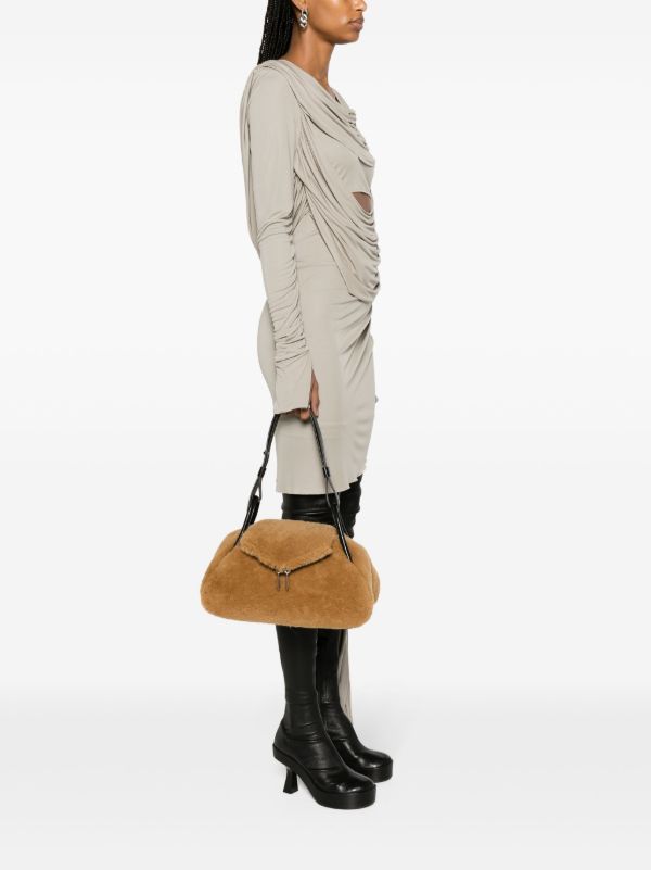 Browns Amina Muaddi Neutral Gemini Shearling Shoulder Brown | Browns Shoulder Bags