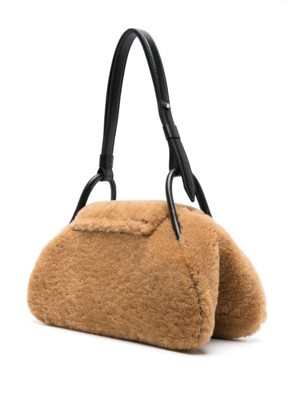 Browns Amina Muaddi Neutral Gemini Shearling Shoulder Brown | Browns Shoulder Bags