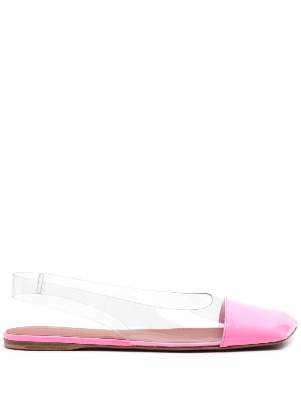 browns Amina Muaddi Pink Ane Slingback Leather Ballet Flats | Browns Ballerina Shoes