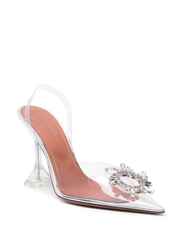 Browns Amina Muaddi Silver Begum 95 Crystal Slingback Pumps | Browns Pumps