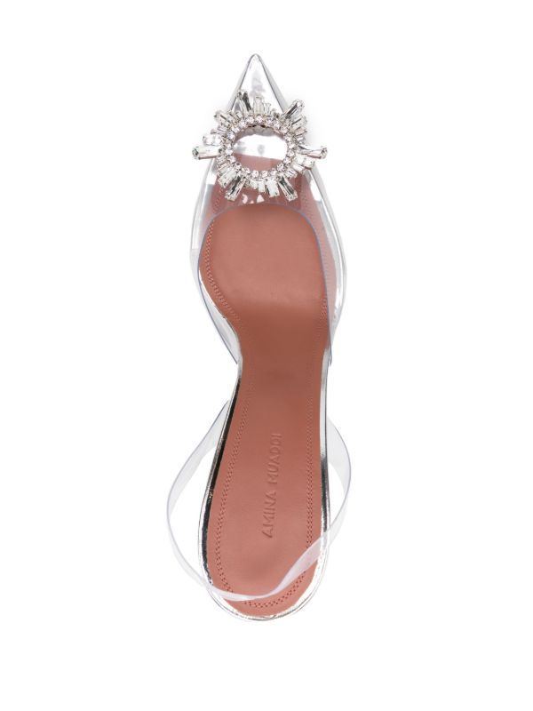 Browns Amina Muaddi Silver Begum 95 Crystal Slingback Pumps | Browns Pumps