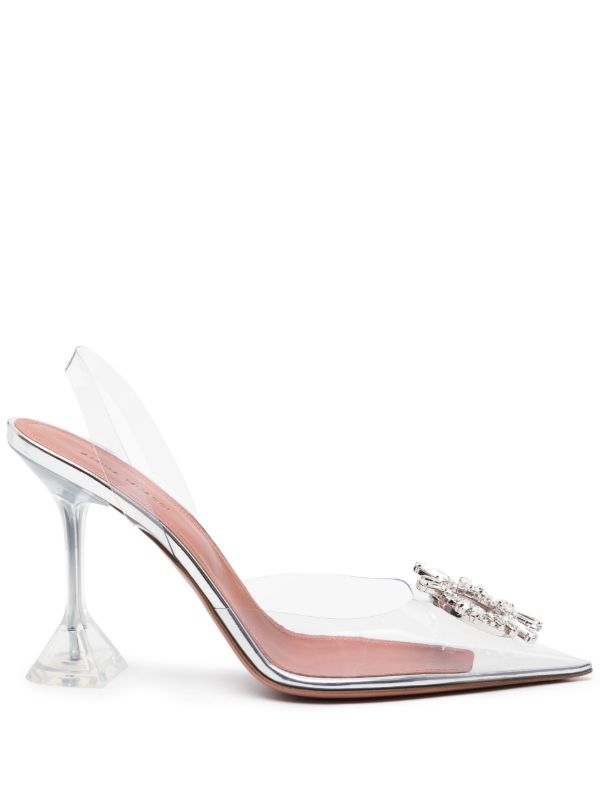 browns Amina Muaddi silver Begum 95 crystal slingback pumps | Browns Pumps