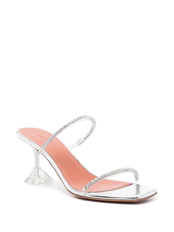 Browns Amina Muaddi Silver Gilda 70 Crystal Sandals | Browns Sandals