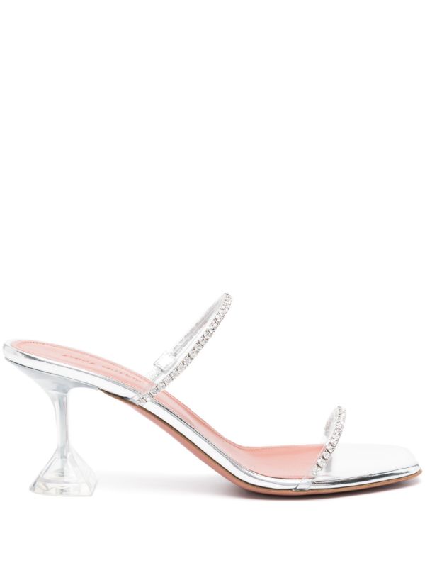 browns Amina Muaddi silver Gilda 70 crystal sandals | Browns Sandals