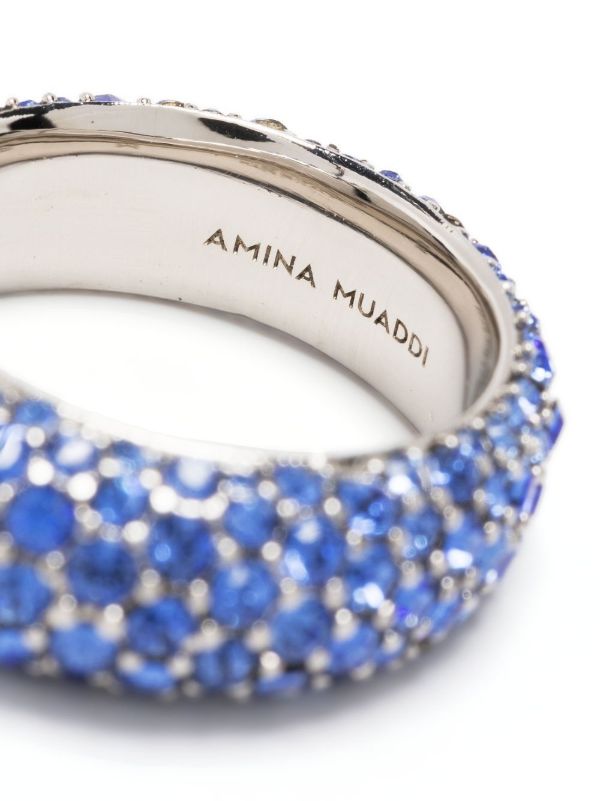 Browns Amina Muaddi Silver-tone Cameron Crystal Ring | Browns Rings