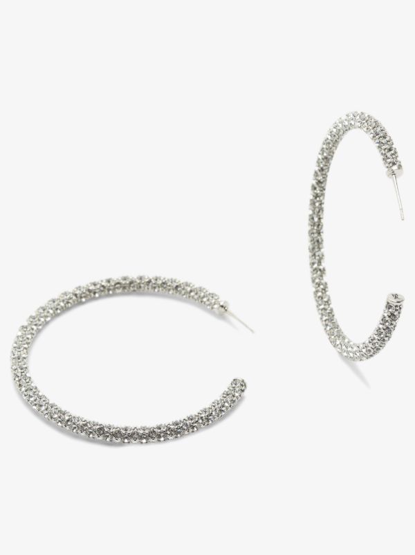 Browns Amina Muaddi Silver Tone Pavé Crystal Large Hoop Earrings | Browns Earrings