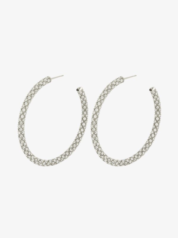 browns Amina Muaddi Silver Tone Pavé Crystal Large Hoop Earrings | Browns Earrings