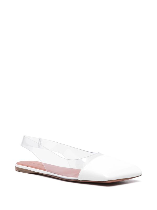 Browns Amina Muaddi White Ane Slingback Leather Ballet Flats | Browns Ballerina Shoes