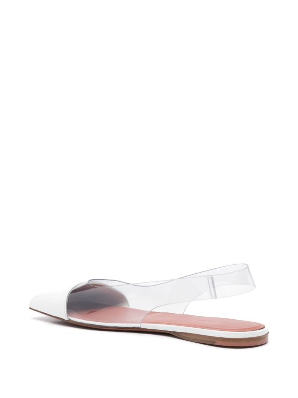 Browns Amina Muaddi White Ane Slingback Leather Ballet Flats | Browns Ballerina Shoes