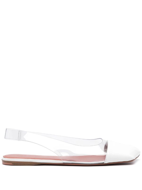 browns Amina Muaddi White Ane Slingback Leather Ballet Flats | Browns Ballerina Shoes