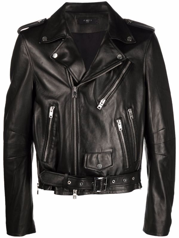 browns AMIRI Black Leather Biker Jacket | Browns Biker Jackets