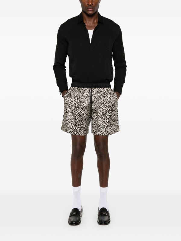 Browns AMIRI Black Leopard Print Shorts | Browns Deck Shorts