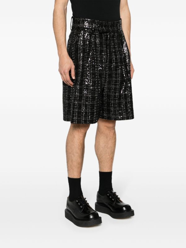 Browns AMIRI Black Sequin Check Shorts | Browns Bermuda Shorts