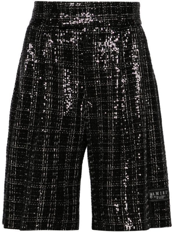 browns AMIRI Black Sequin Check Shorts | Browns Bermuda Shorts