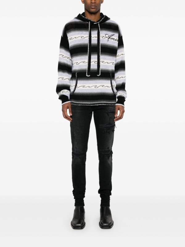 Browns AMIRI Black Striped Knit Hoodie | Browns Hoodies