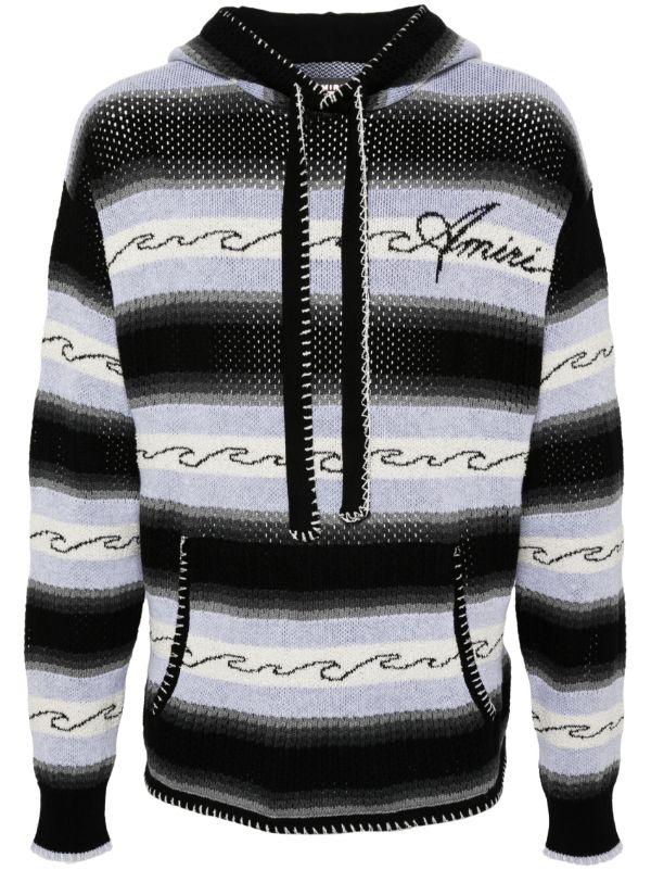 browns AMIRI Black Striped Knit Hoodie | Browns Hoodies
