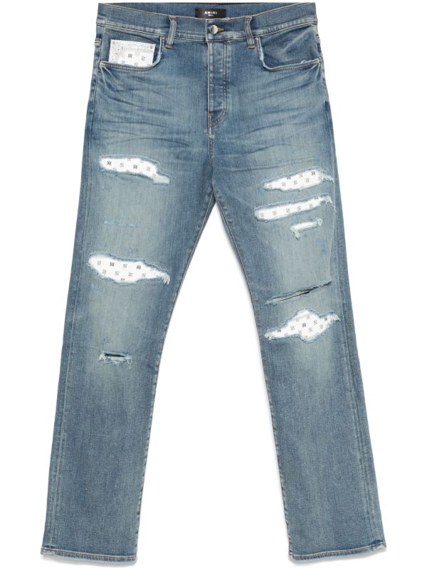 browns AMIRI Blue Distressed Jeans | Browns Slim-Fit Jeans