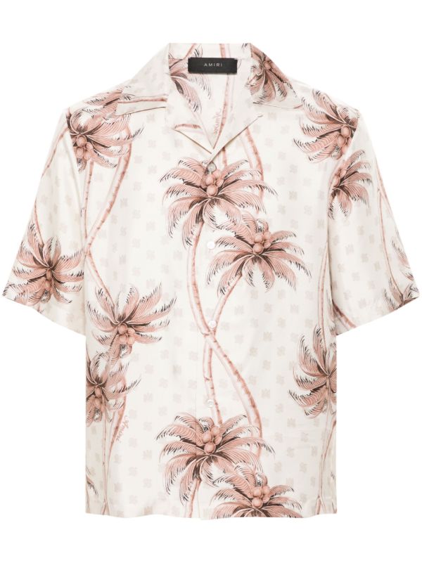 browns AMIRI Neutral Palm Tree-Print Silk Shirt | Browns Shirts