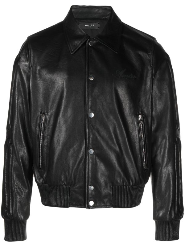 browns AMIRI X Browns black bones leather bomber jacket