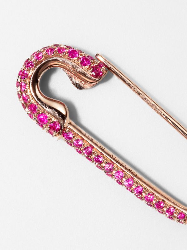 Browns Anita Ko 18K Rose Gold Safety Pin Ruby Earring | Browns Fine Earrings