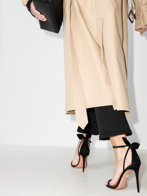 Browns Aquazzura Black Deneuve 105 Suede Bow Sandals | Browns Sandals