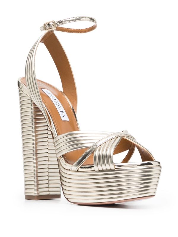 Browns Aquazzura Gold Sundance Plateau 140 Leather Sandals | Browns Sandals