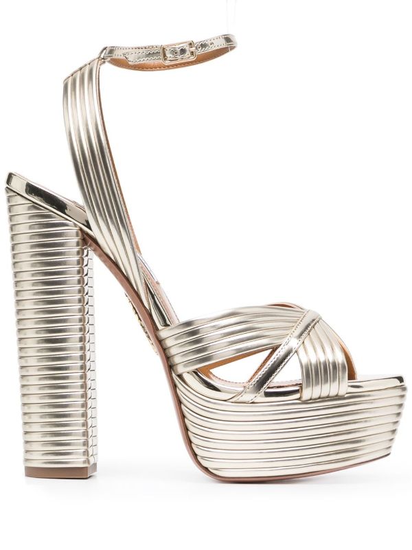 browns Aquazzura gold Sundance Plateau 140 leather sandals | Browns Sandals