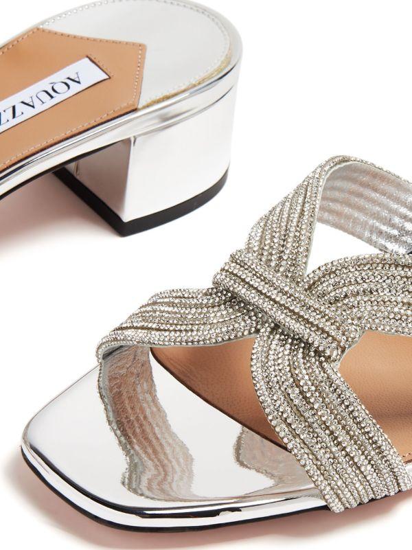Browns Aquazzura Silver-Tone Muse 35 Leather Mules | Browns Mules