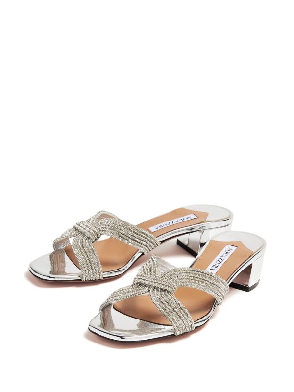 Browns Aquazzura Silver-Tone Muse 35 Leather Mules | Browns Mules