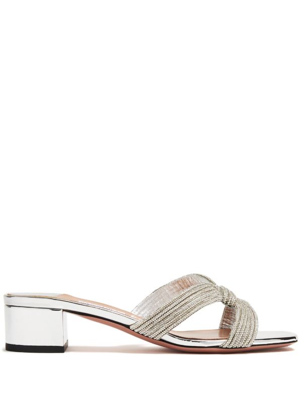 browns Aquazzura Silver-Tone Muse 35 Leather Mules | Browns Mules