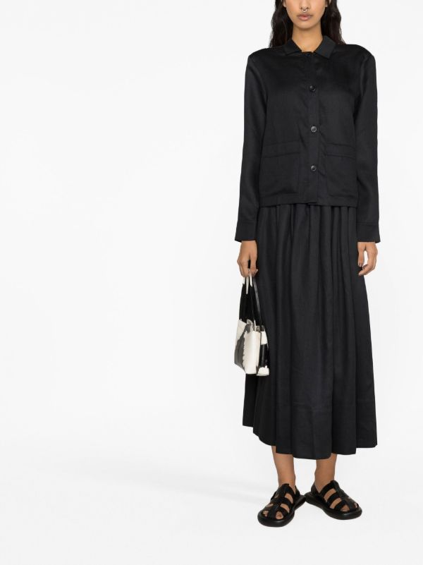 Browns Asceno Black Coco Pleated Linen Midi Skirt | Browns Full Skirts