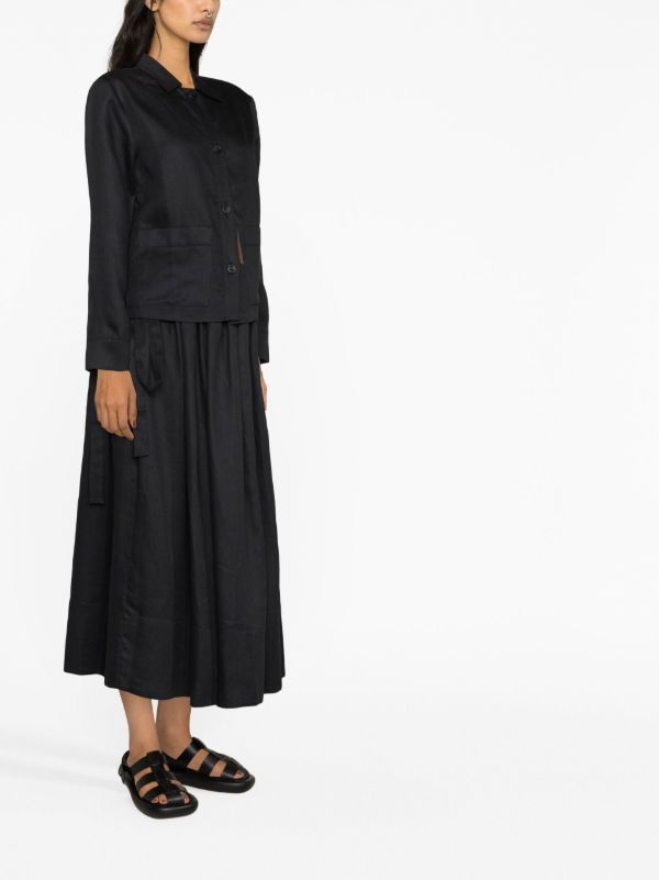 Browns Asceno Black Coco Pleated Linen Midi Skirt | Browns Full Skirts