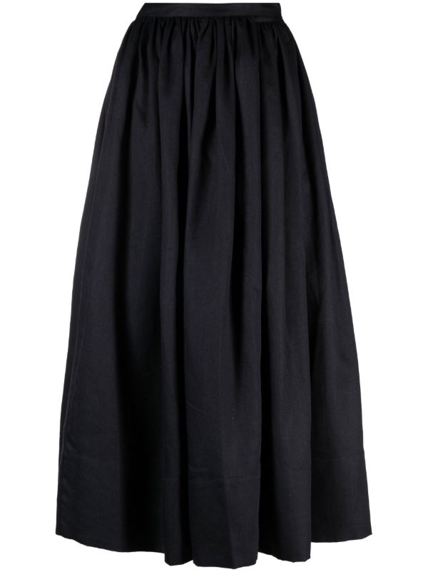 browns Asceno Black Coco Pleated Linen Midi Skirt | Browns Full Skirts